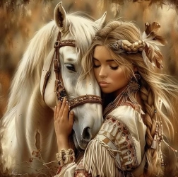 Diamantno slikanje Indijanka s konjem 30 × 40 cm