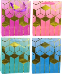 Darilna vrečka z geometrijskim zlatim vzorcem 32 × 26 × 12 cm