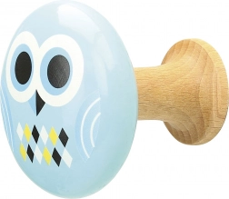 Leseni stenski kljukici za otroke s sovico in pisanimi rombi