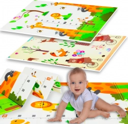 Zložljiva dvostranska otroška XPE podloga HUMBI 120 × 180 × 0,8 cm – živalice in žirafe z merilom