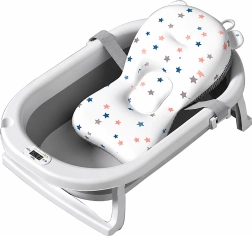 Foldable baby bathtub with LCD thermometer and bathing pad