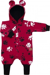 Otroški bombažni pajac s kapuco in ušeski New Baby Paw temno rožnat