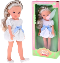 Lovely Girl modna punčka v beli obleki z modro pentljo 33 cm