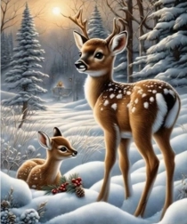 Diamantno slikanje: srnice v zasneženem gozdu 30 × 40 cm