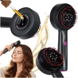 Električna masažna krtača za lasišče z infrardečo rdečo svetlobo in aplikatorjem olj, USB, črna