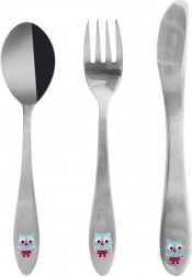 Otroški nerjavni jedilni pribor z motivom sove, 3 kosi