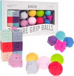 Senzorični komplet iz pene za otroke 6m+ – žogice, kocke in živalice, 16 kos