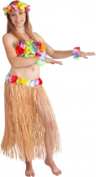 Havajsko krilo za odrasle, 72 cm, v naravni barvi s cvetličnim robom