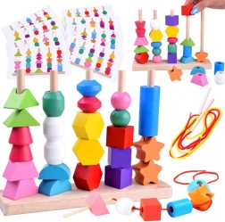 Lesena izobraževalna sestavljanka in nizanka, 25 delov