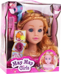 Oblikovalna glava z blond lasmi in dodatki