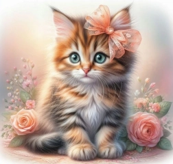 Norimpex diamantno slikanje Mucek z mašno in vrtnicami 30x40 cm