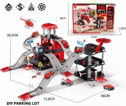 Parkirišče s 6 kovinskimi avtomobilčki in helikopterjem