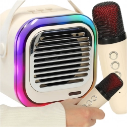 Karaoke set z Bluetooth zvočnikom 10 W, 2 brezžična mikrofona in RGB LED – krem