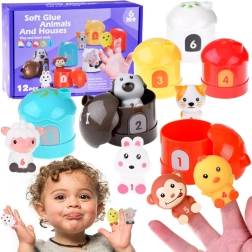 Komplet gumijastih živalic z hišicami in številkami