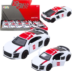Kovinski športni avtomobil 1:43 s pogonom na navijanje in odpirajočimi se vrati – bel