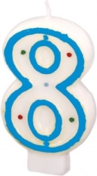 Svečka številka 8 s pisanimi pikami Amscan