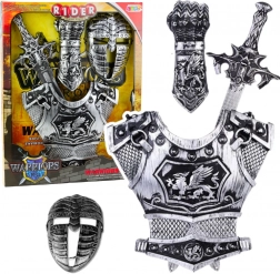 Velik komplet viteška maska oklep meč zaščitnik srebrn