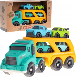 Interaktivni vlačilec s ploščadjo in 4 avtomobilčki iz bioplastike za otroke od 18 mesecev – rumena