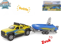 Kids Globe Traffic vlačilec s čolnom 27 cm, kovinski model s svetlobo in zvokom