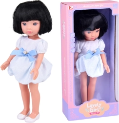 Lovely Girl punčka s kratkimi črnimi lasmi v belo-modri obleki 33 cm