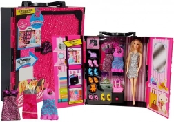 modna omarica za punčke rožnati kovček z dodatki