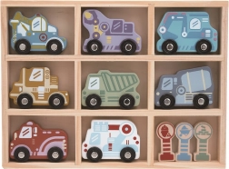 Set lesenih avtomobilčkov s polico 2Kids Toys