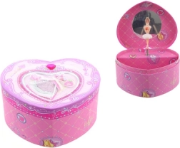 Glasbena srčasta škatlica za nakit z balerino