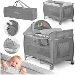 Travel cot with mattress and carry bag 125×65×78 cm, grey