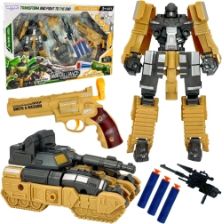 Woopie 3v1 transformacijski robot, tank in pištola za penaste puščice – rjav