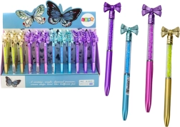 Kemični svinčnik z mašnico in kristalčki, modra polnilo 0,7 mm