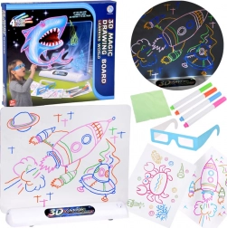 3D čarobna risalna tabla z LED osvetlitvijo, flomastri in 3D očali