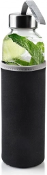Steklenička za vodo iz stekla z neoprenskim ovitkom 490 ml črna
