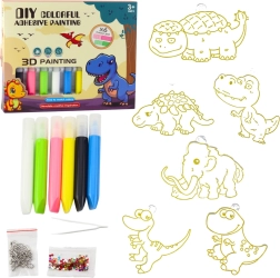 Kreativni DIY set – vitražni obeski dinozavri s 6 gelovimi flomastri