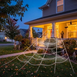 Halloweenska pajkova mreža iz bele ženiljske preje 5 × 4,8 m z pritrdilnimi količki