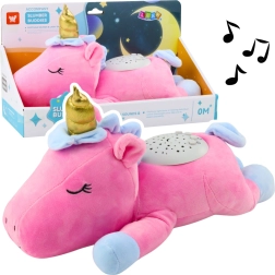 Plišasti rožnati samorog s projektorjem in uspavankami