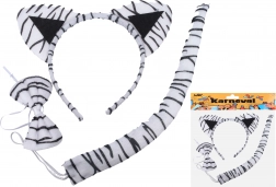 Pustni komplet – beli tiger (naglavni obroč, rep in metuljček)