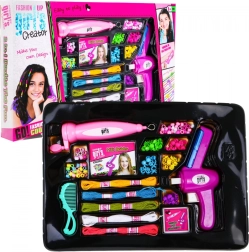 Komplet kroglic za lase in zapestnice 2-v-1 za otroke 5+ z natikalniki in strojčki za spletanje