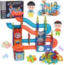 Magnetne svetlobne 3D kocke – velika kroglična steza, 142 delov