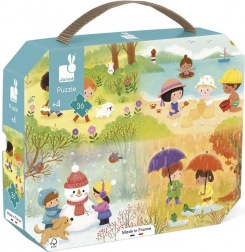 Janod sestavljanka v kovčku – štiri letni časi, 36 kosov