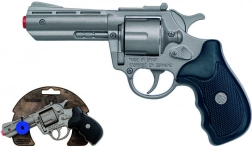 Policijski kovinski revolver srebrn kovinski 8 strelov