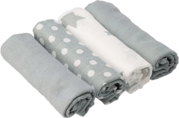 Bombažne muslinske pleničke NEW BABY Softy s potiskom 70 × 70 cm, 4 kosi, sivo-bele