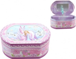 Rožnata glasbena škatlica za nakit z balerino in samorogom