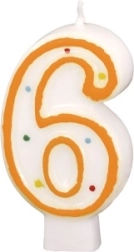 Rojstnodnevna svečka s številko 6 bela z barvnimi pikami