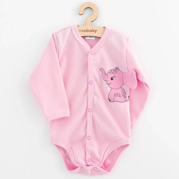 Dojenjsko celoodpiralno bodi z dolgimi rokavi NEW BABY Happy Elephant, rožnato
