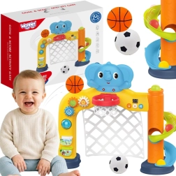 Woopie baby interaktivni športni center 2v1 – gol in košarkarski koš s slončkom