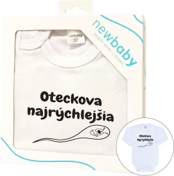 otroško bodi z potiskom New Baby OČKOVA NAJHITREJŠA, dolg rokav, darilno pakiranje (vel. 86)