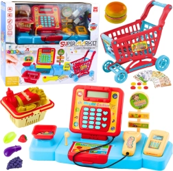 Otroški igralni set blagajna, košarica in živila z efekti