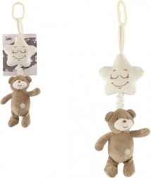 Plišasti medvedek z zvezdico – viseči glasbeni mehanizem za posteljico in voziček, 36 cm