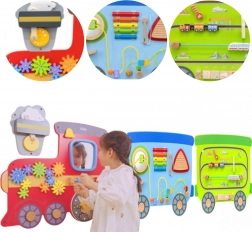 Lesena stenska manipulativna tabla v obliki vlaka VIGA