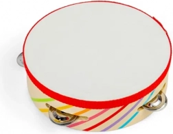 lesena tamburinica BIGJIGS TOYS z mavričnimi črtami